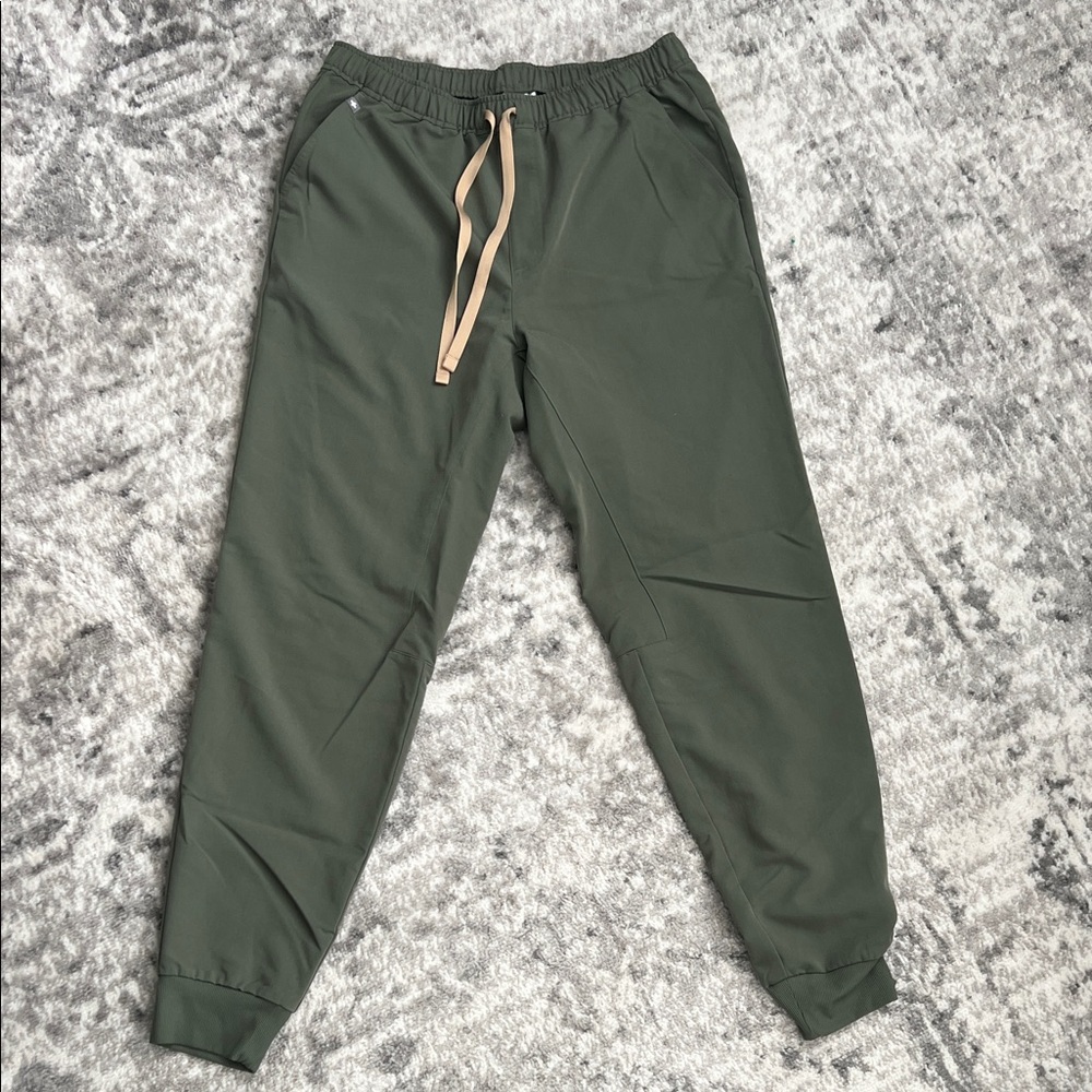 Figs Men's Forest Green Joggers with Tan Drawstring